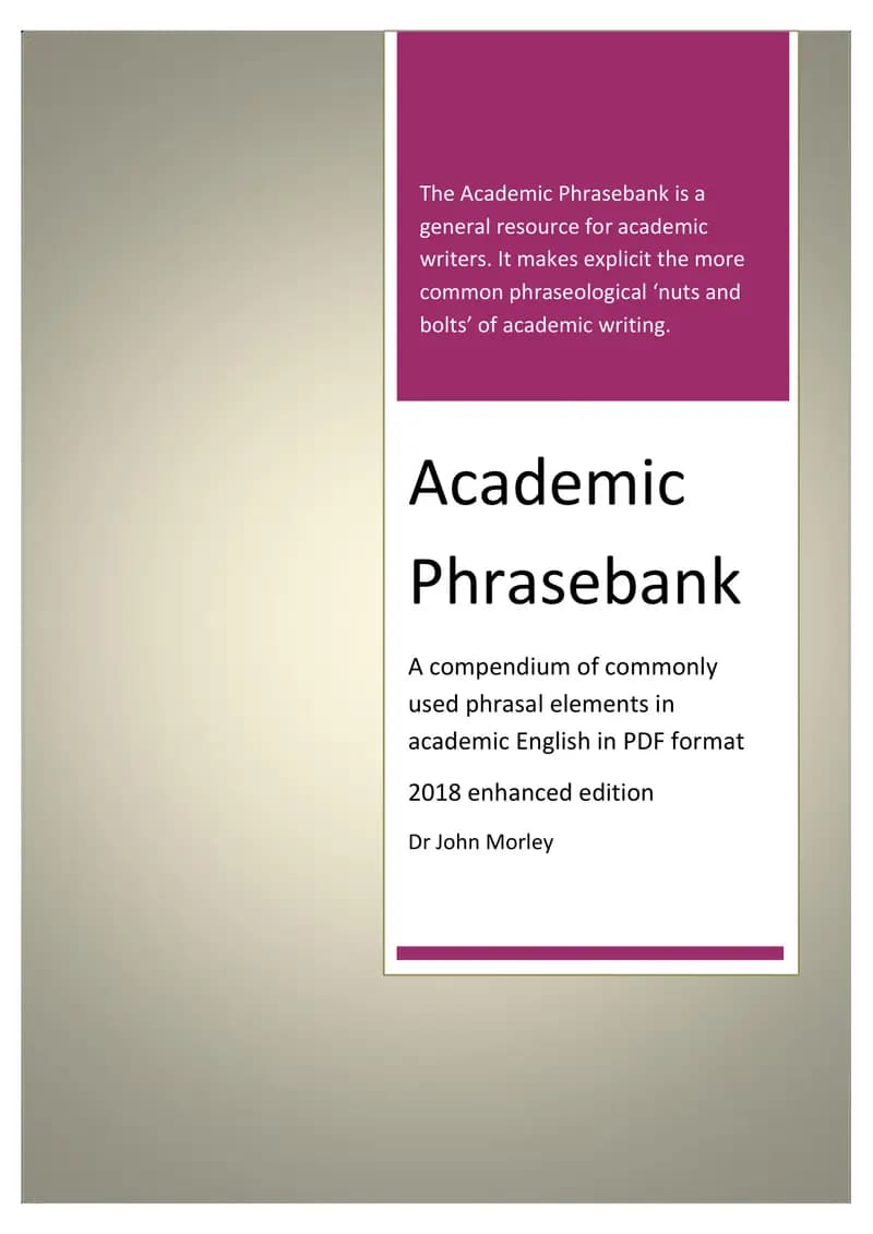 Book cover: Academic Phrasebank (2018 Edition) by John Morley