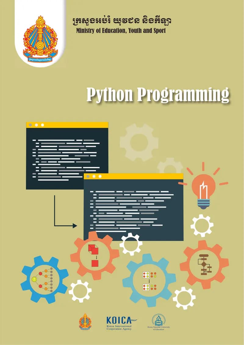 Book cover: Python Programming by នាយកដ្ឋានបច្ចេកវិទ្យាព័ត៌មាន